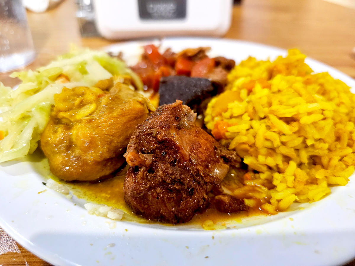 Plate of Caribbean food from JamRok Buffet