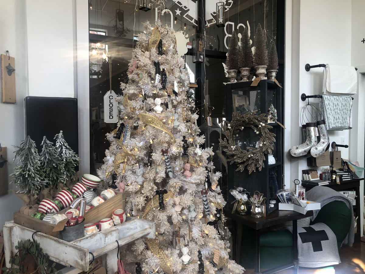 retail shop decorated for Christmas