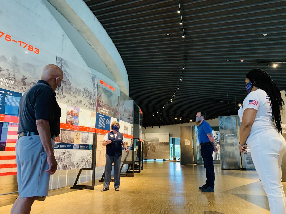 A tour group staying safe during COVID-19 wearing masks at National Veterans Memorial and Museum in Columbus