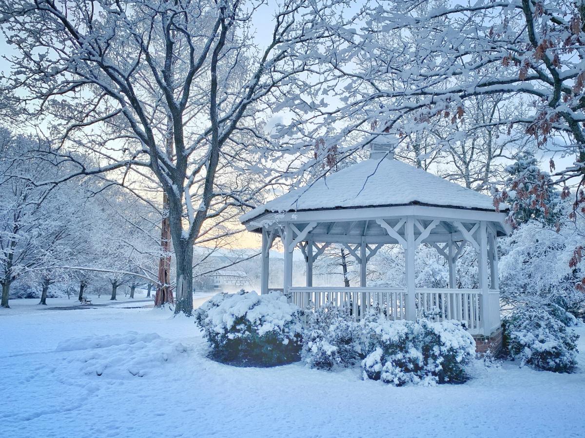 Snow covered gazebo at Children's Lake in The Cumberland Valley