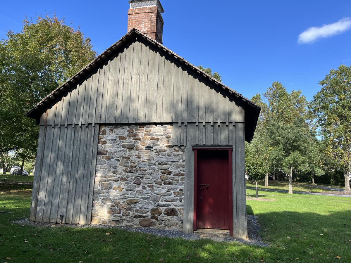 The exterior of Frace Log Cabin in Forks, Pennsylvania