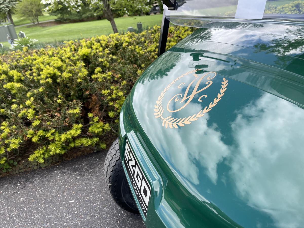 A close up of a golf cart at Saucon Valley Country Club