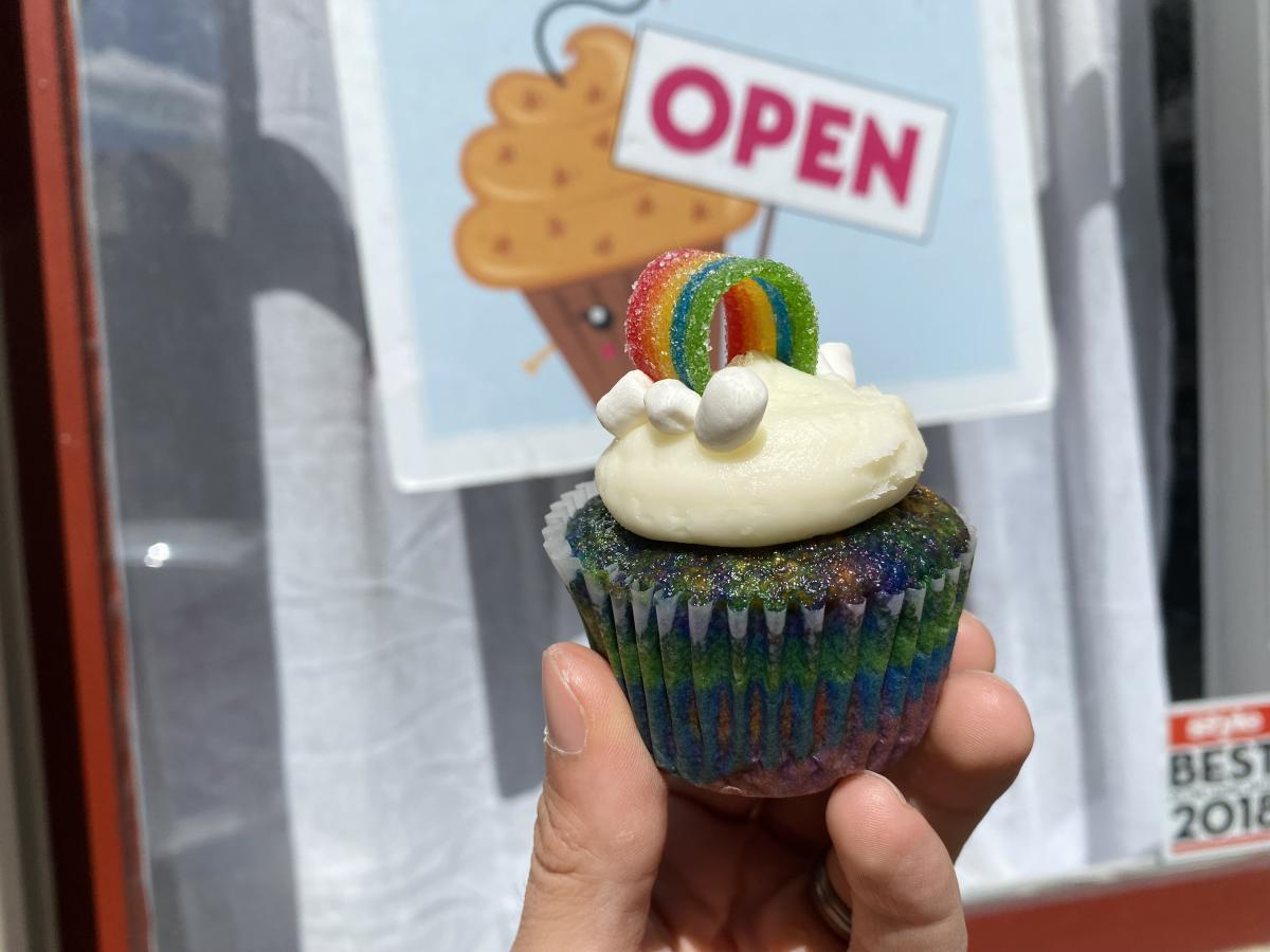 A rainbow cupcake from Sweet Girlz Bakery in Easton, Pa.