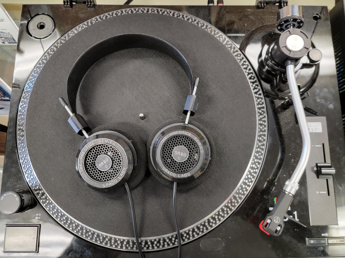 Headphones on a turntable at Compact Disc Center in Bethlehem, PA