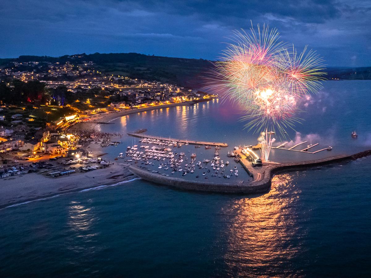 Fireworks over The Cobb harbour in Lyme Regis in Dorset