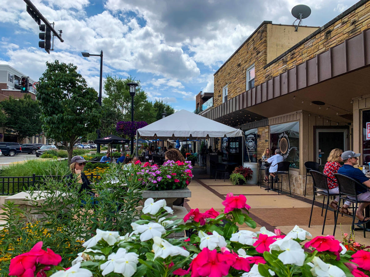 Charming downtown Lisle with spring flowers