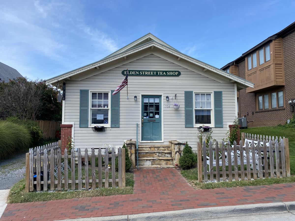 Building exterior of Elden Street Tea Shop in Herndon