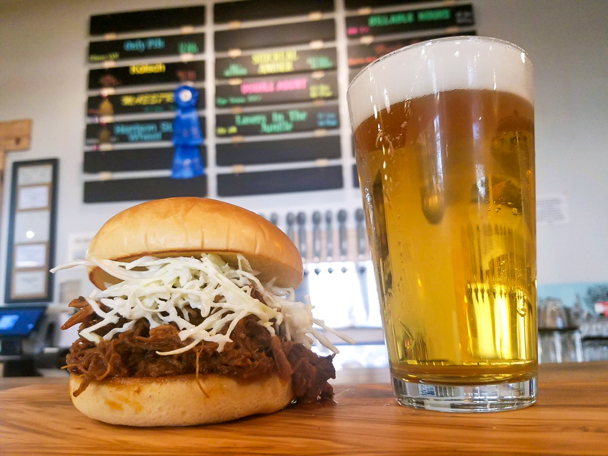 Pulled Pork Sandwich and Beer at Hop River Brewing Company