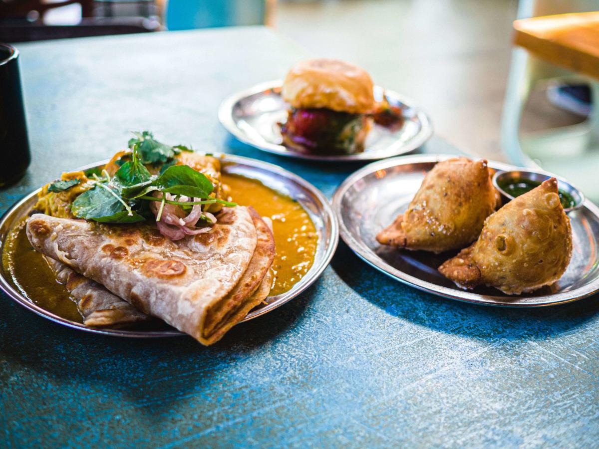 A view of traditional Indian plates served at Namaste! 