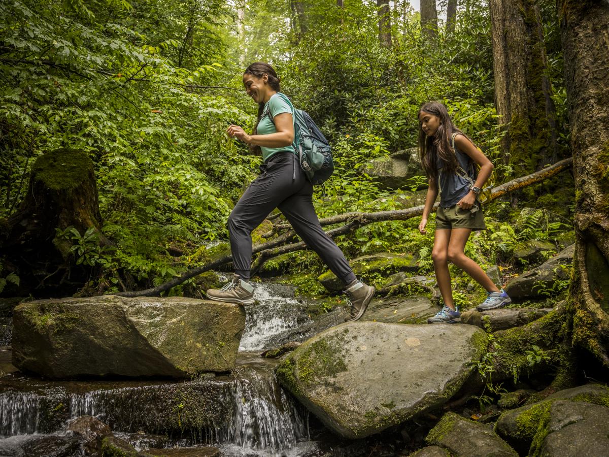 Mom and daughter hiking