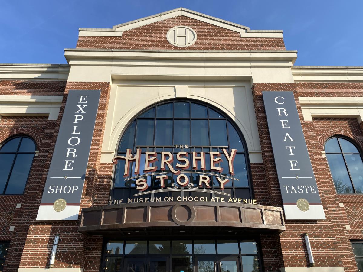 The front facade of the Hershey Story Museum