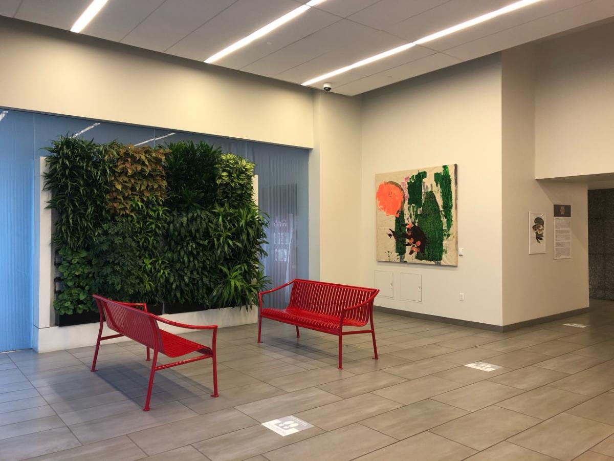 Image of colorful painting by Jonathan Paul Jackson inside the Partnership Tower in Houston.