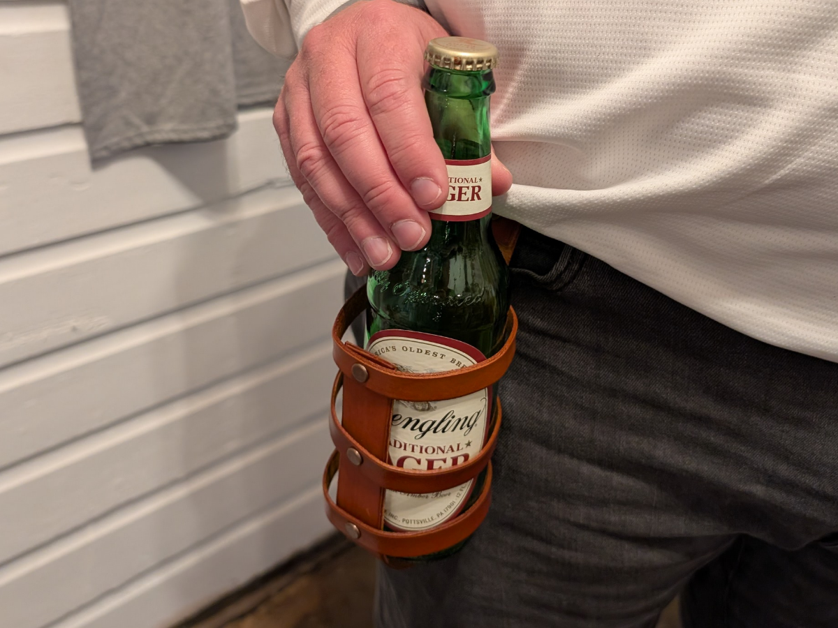Handmade bottle holster at Copper Top Customs in Clayton, Indiana