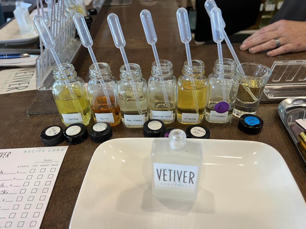vetiver perfumery new albany - adding scents to a bottle