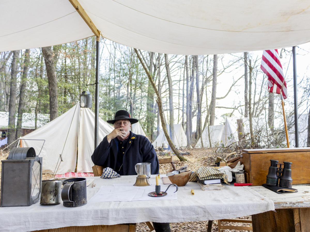 Soldier in Camp during 160th Reenactment, Four Oaks, NC.