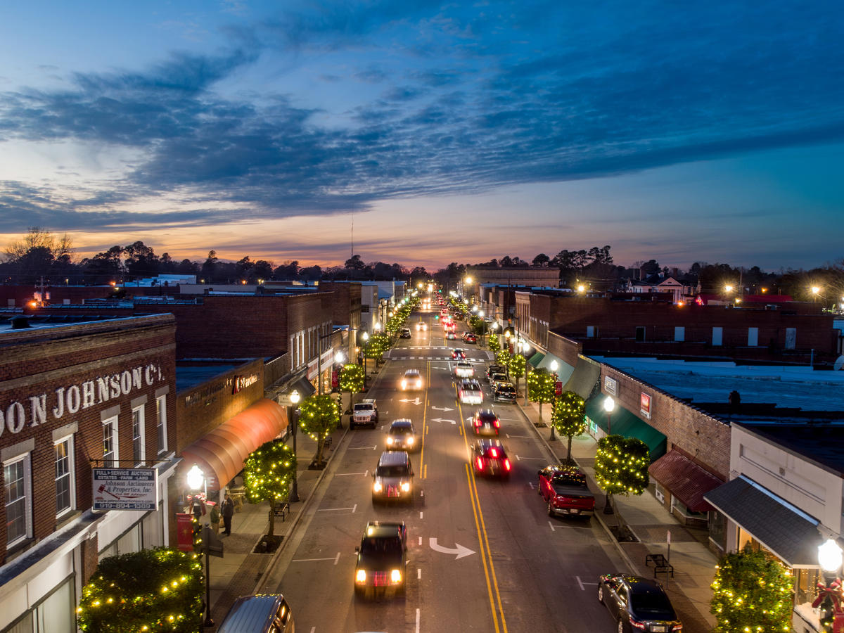 Downtown Benson Main Street Drone Shot