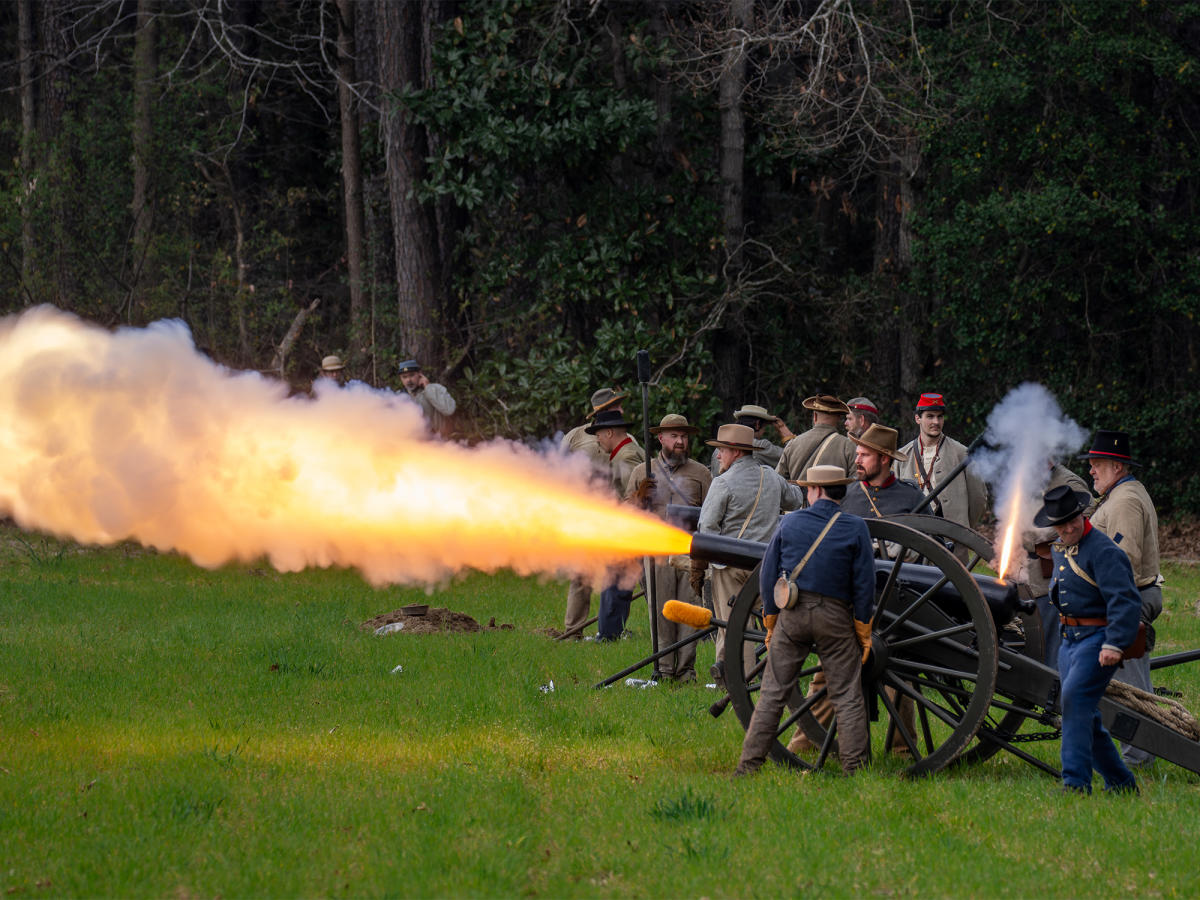 Cannon Fire during Battle at Bentonville 160th Reenactment, Four Oaks, NC.