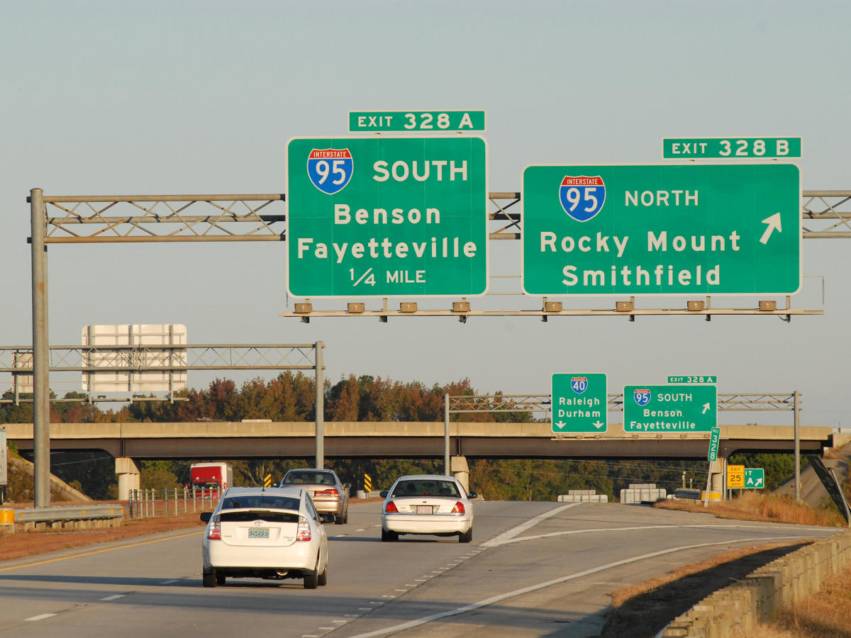 I-95 Interchange Signage with Johnston County Towns Mentioned