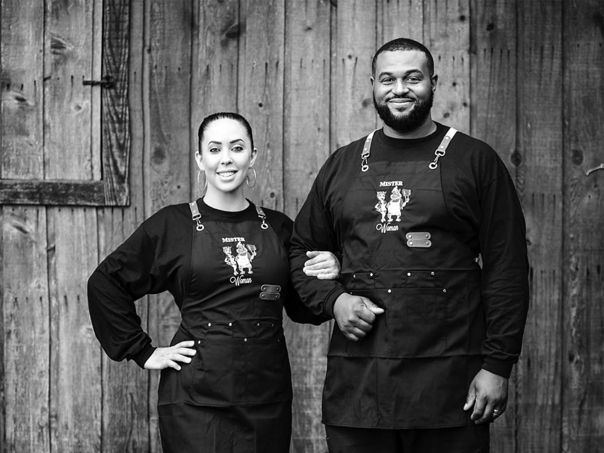 Black and White Photo of Couple who own Mister and That Dang Woman Catering