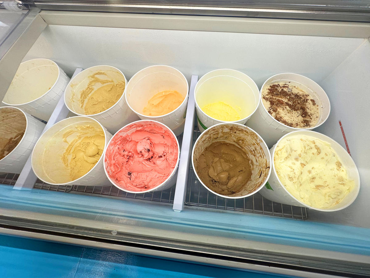 Ice cream selection at Sisters II Ice Cream shop.