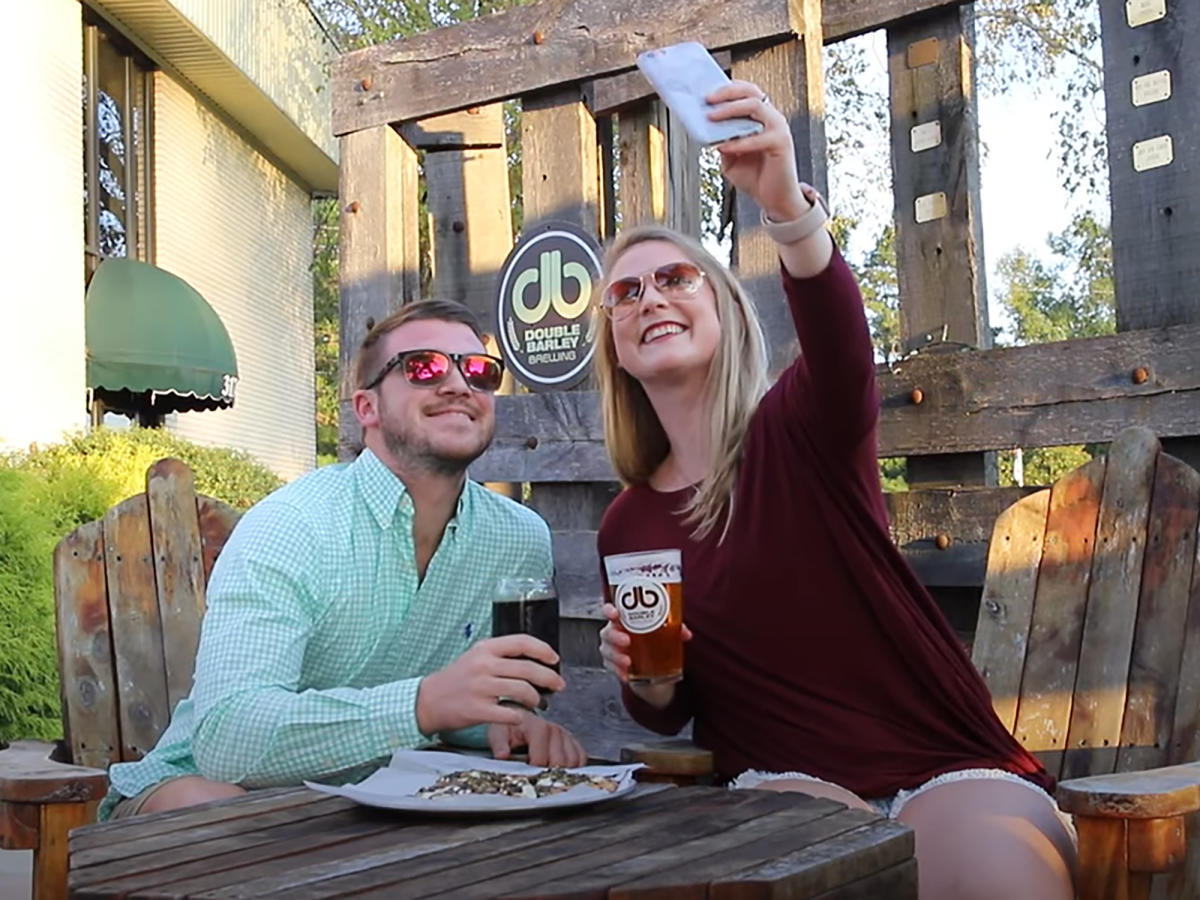 Couple Taking a Selfie at Double Barley Beer Garden