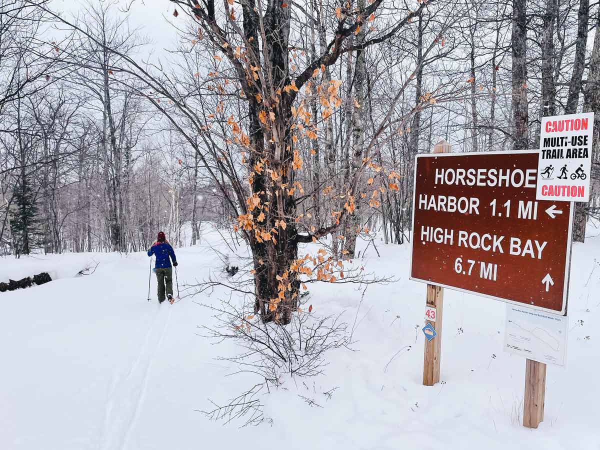 Snowshoeing at Horseshoe Harbor.