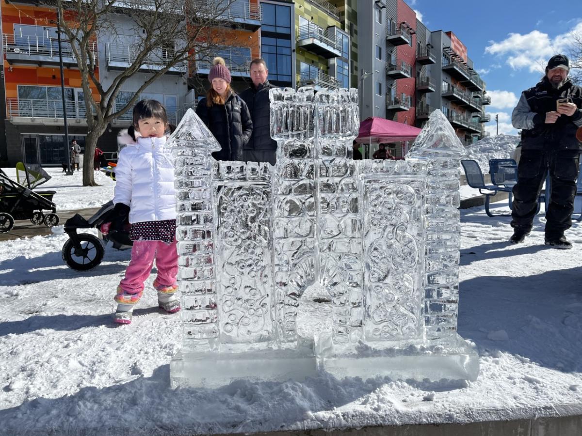 Castle ice sculpture at Winter Fest