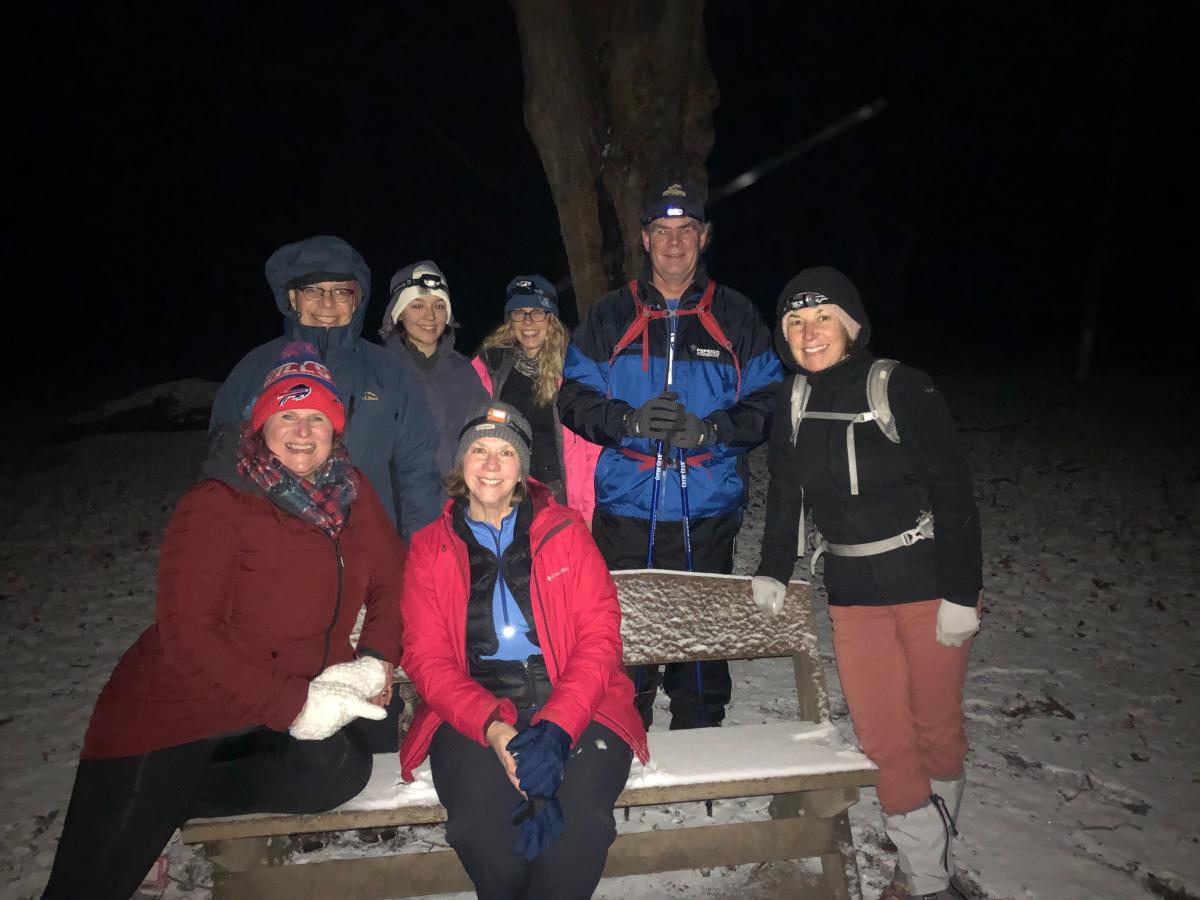 Group of people night hiking