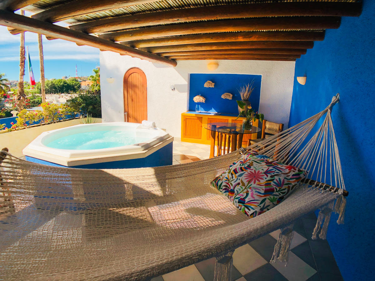 Hammock near a jacuzzi in a boutique hotel in Los Cabos.