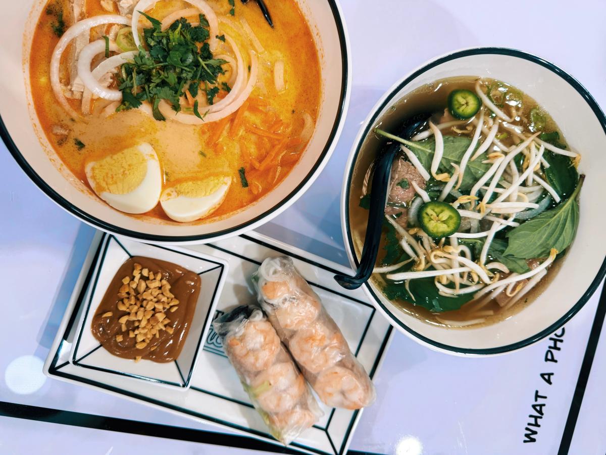 Dish of food from Twenty Pho Hour sitting on a white table