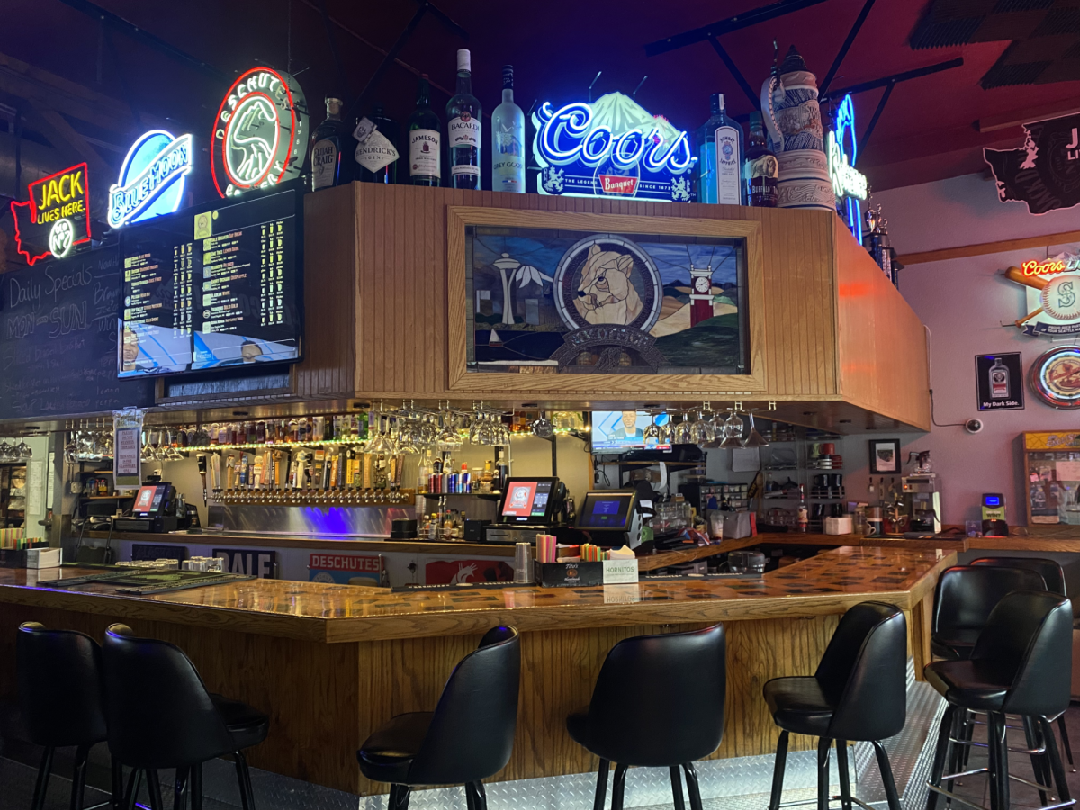 Inside view of the wrap around bar at My Office Bar & Grill