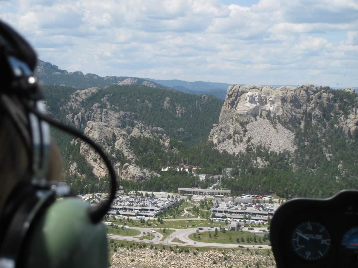 Helicopter view of Mount Rushmore