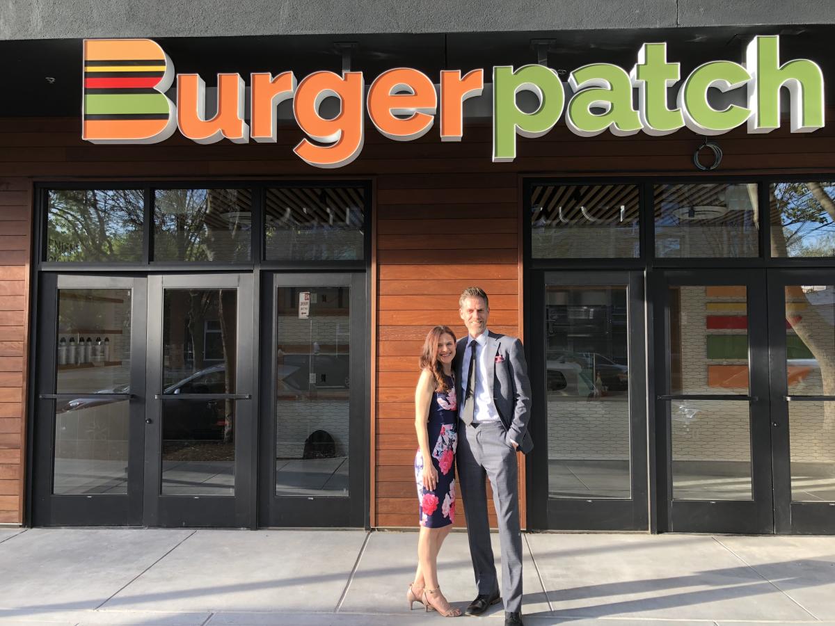 Phil and Danea Horn in front of  Burger Patch