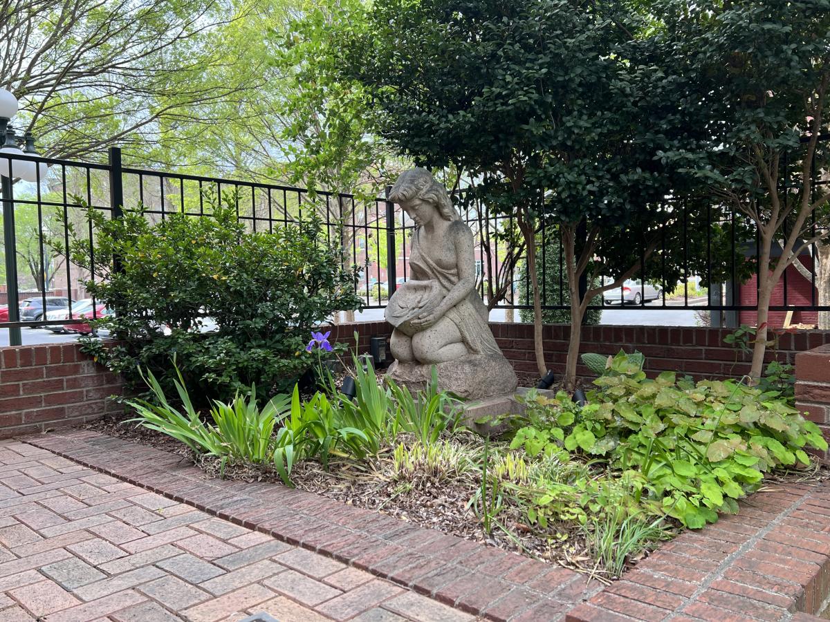 Statue in garden at Waterworks Visual Arts Center