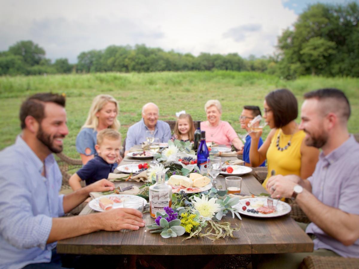 Family eating outdoors