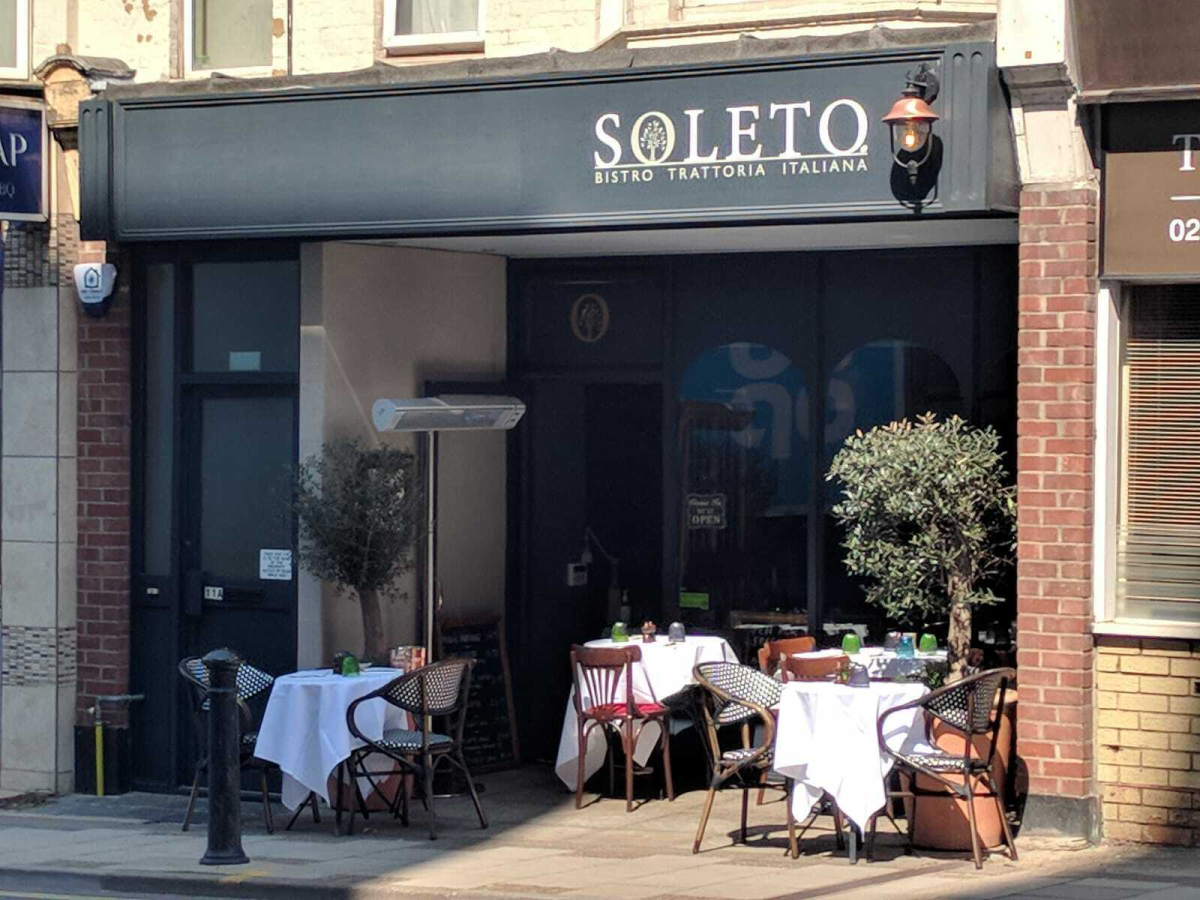 The exterior and outside dining area of Soleto