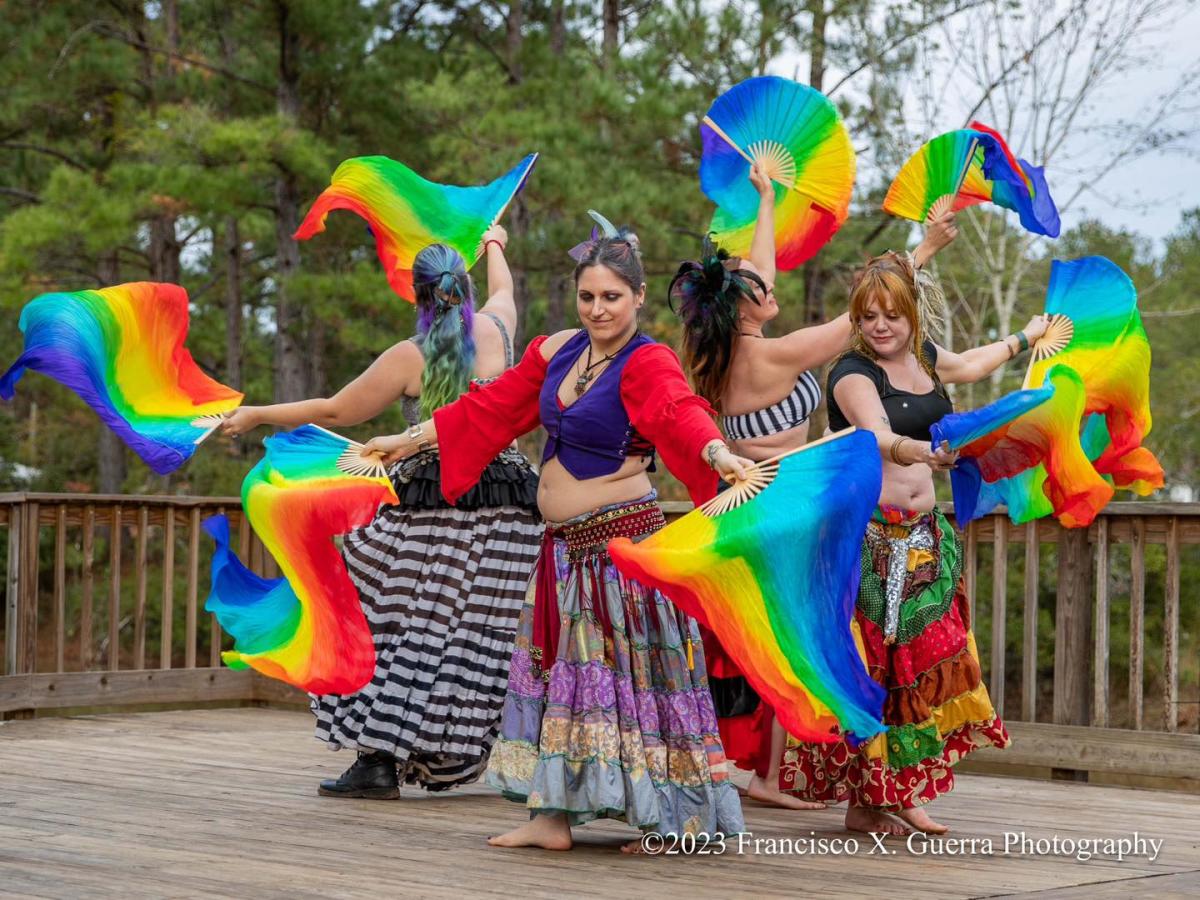 Pandorium Belly Dance dancers learn and perform at the Louisiana Renaissance Festival.