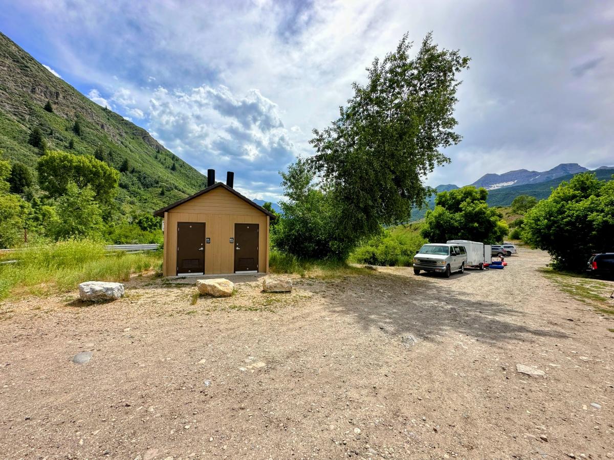 bathrooms and parking lot at Lower Provo River Park