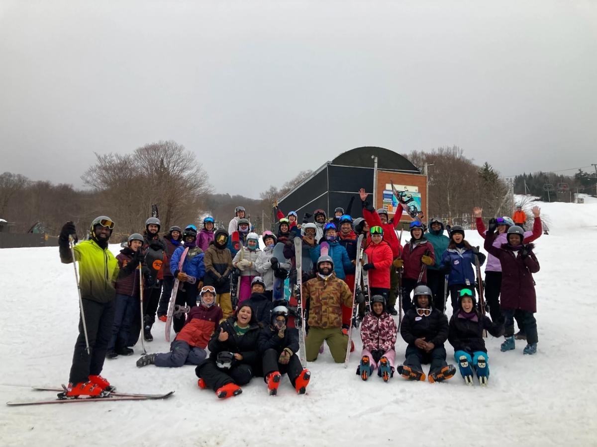 A group skiing in Vermont