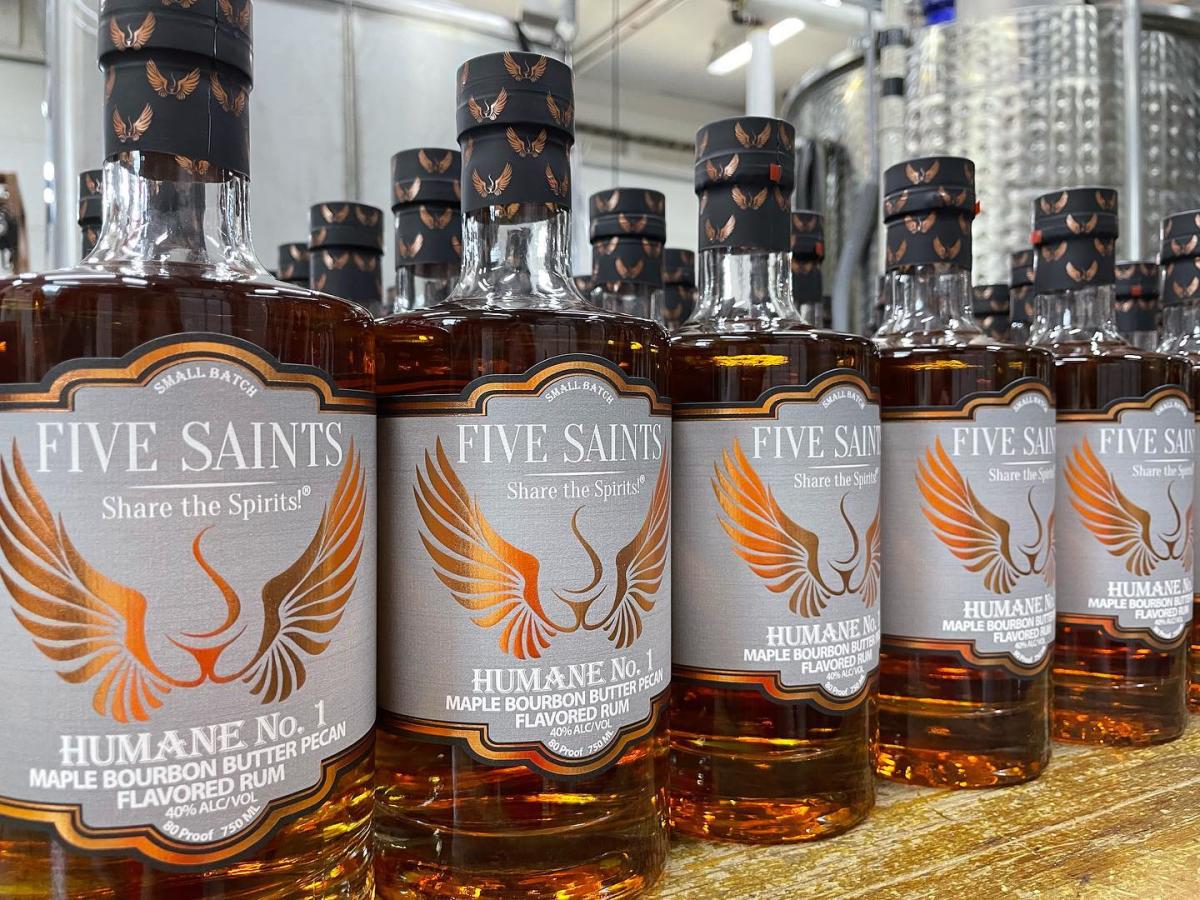 Bottles of Five Saints Flavored Rum