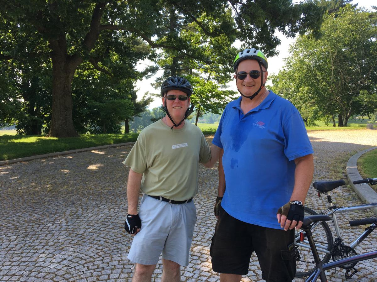 Our blogger (left) with Randy Rice, bike tour guide at Valley Forge Park
