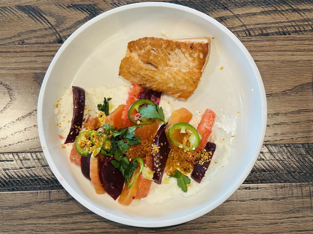 Grilled Fish with beet & grapefruit salad