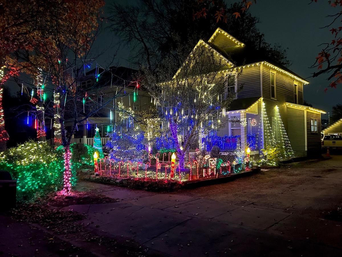 Christmas lights illuminate a home in Park City