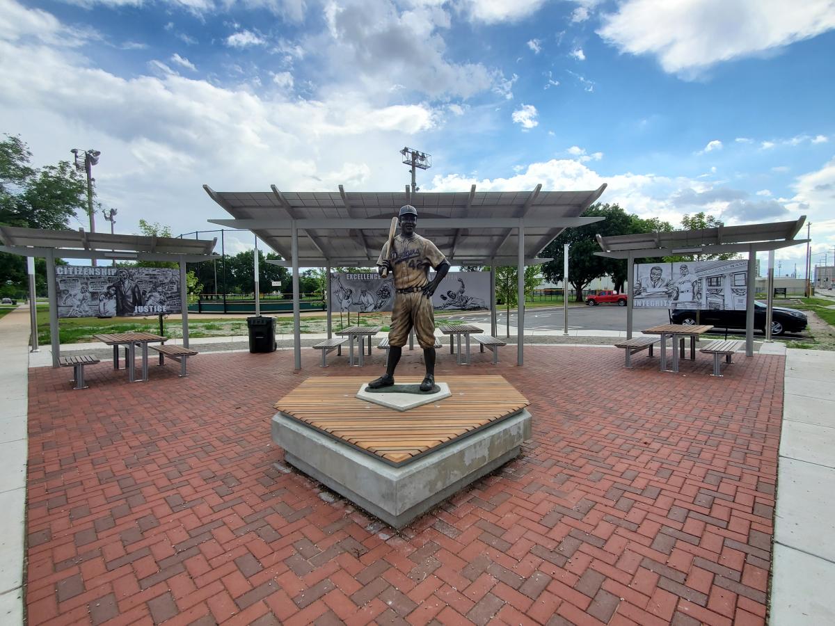 Jackie Robinson bronze statue At McAdams Park In Wichita, KS
