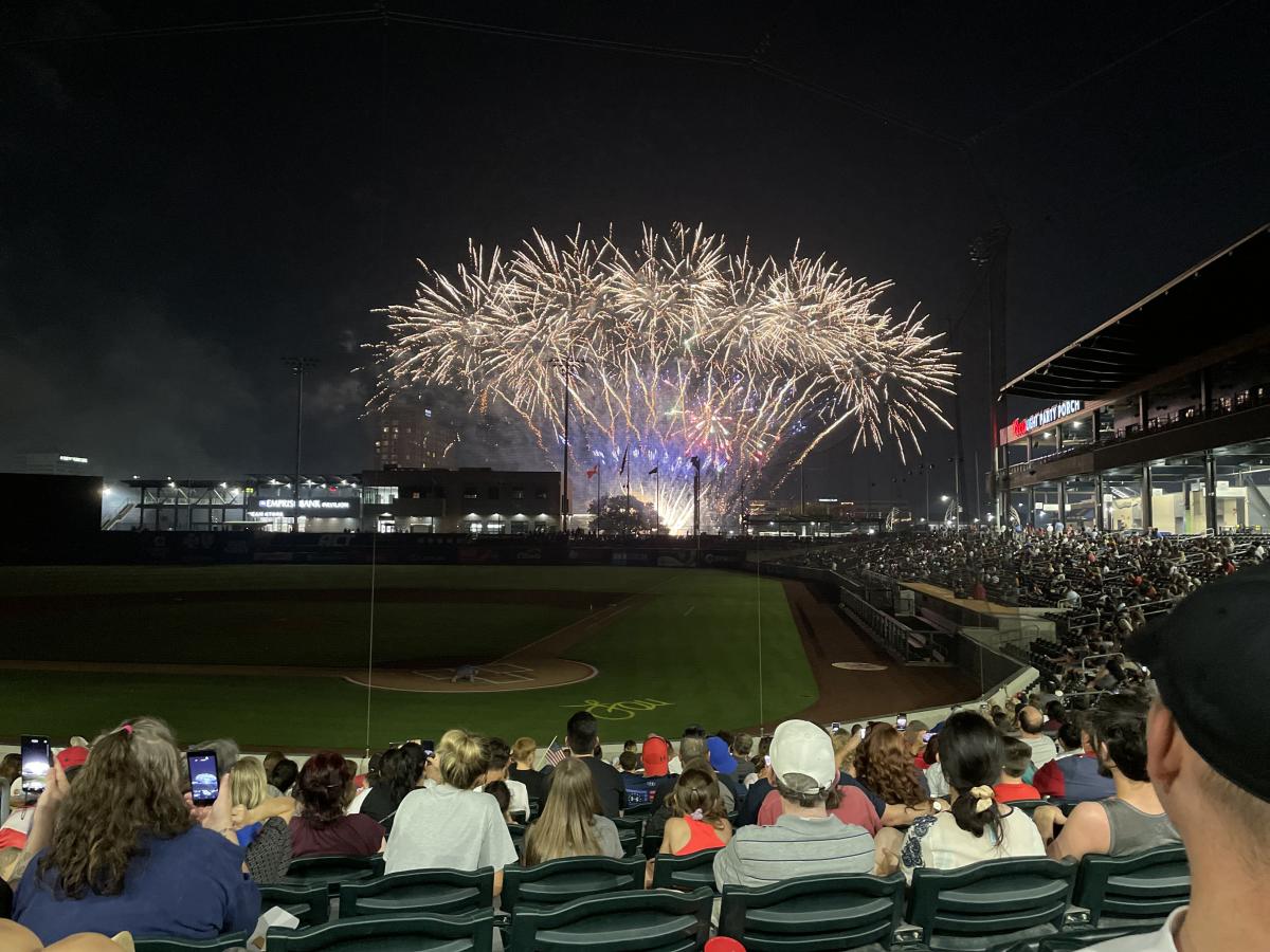 Fireworks are set off outside of Riverfront Stadium in downtown Wichita