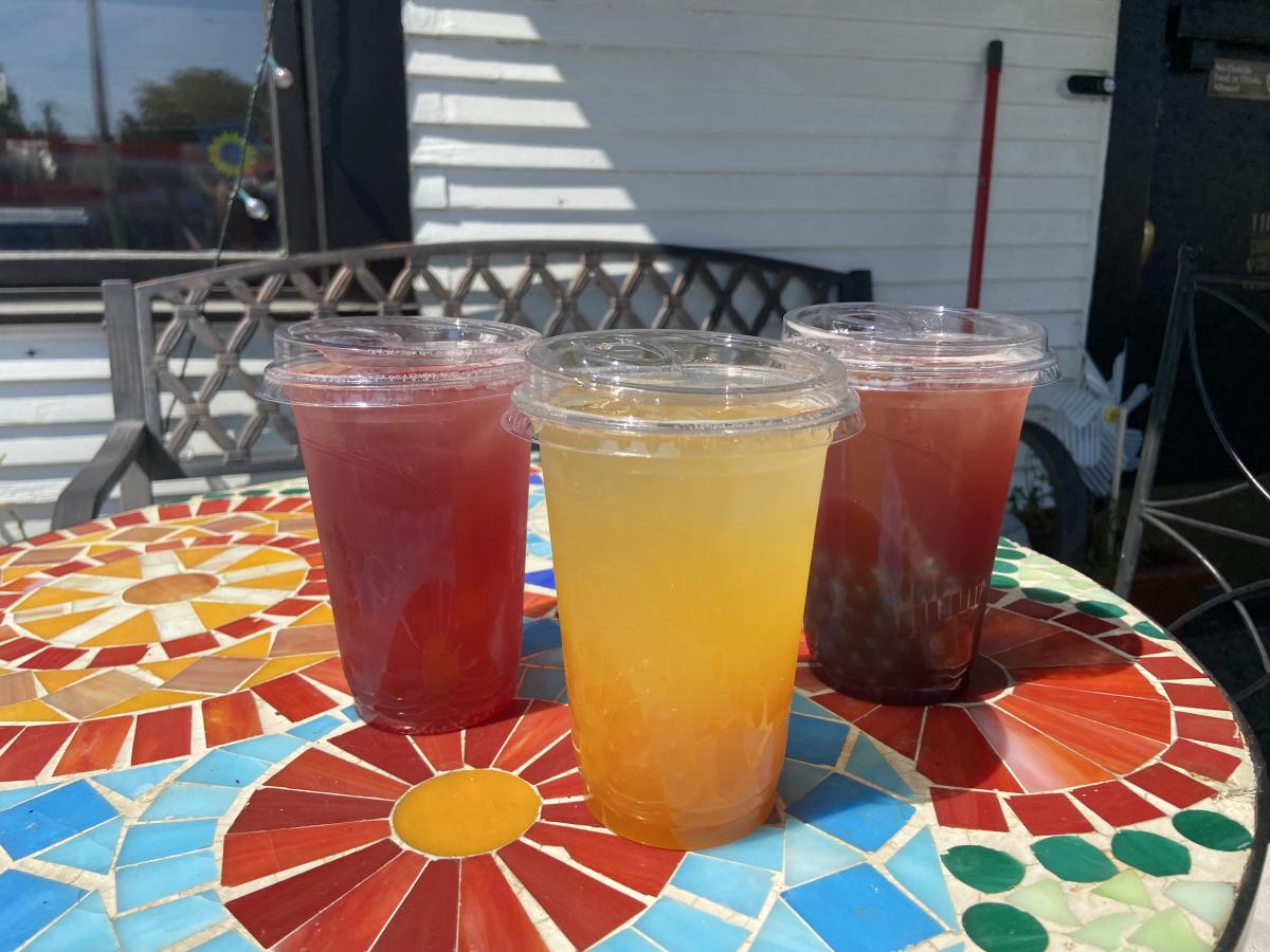 Fruit Fizz drinks are served on a colorful table at The Coop
