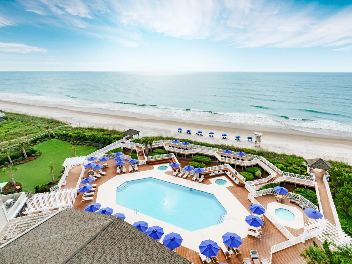 Aerial shot of the Pool and Beach at Lumina on Wrightsville Beach, a Holiday Inn Resort