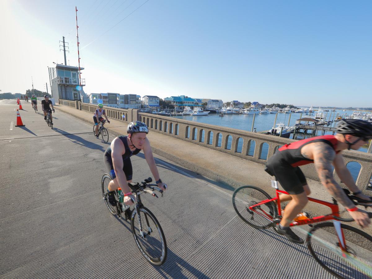 Competitors during the Ironman 70.3 in Wrightsville Beach