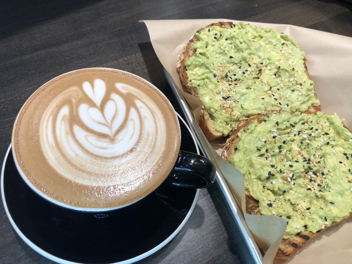 Latte and Avocado Toast at Blue Door Coffee