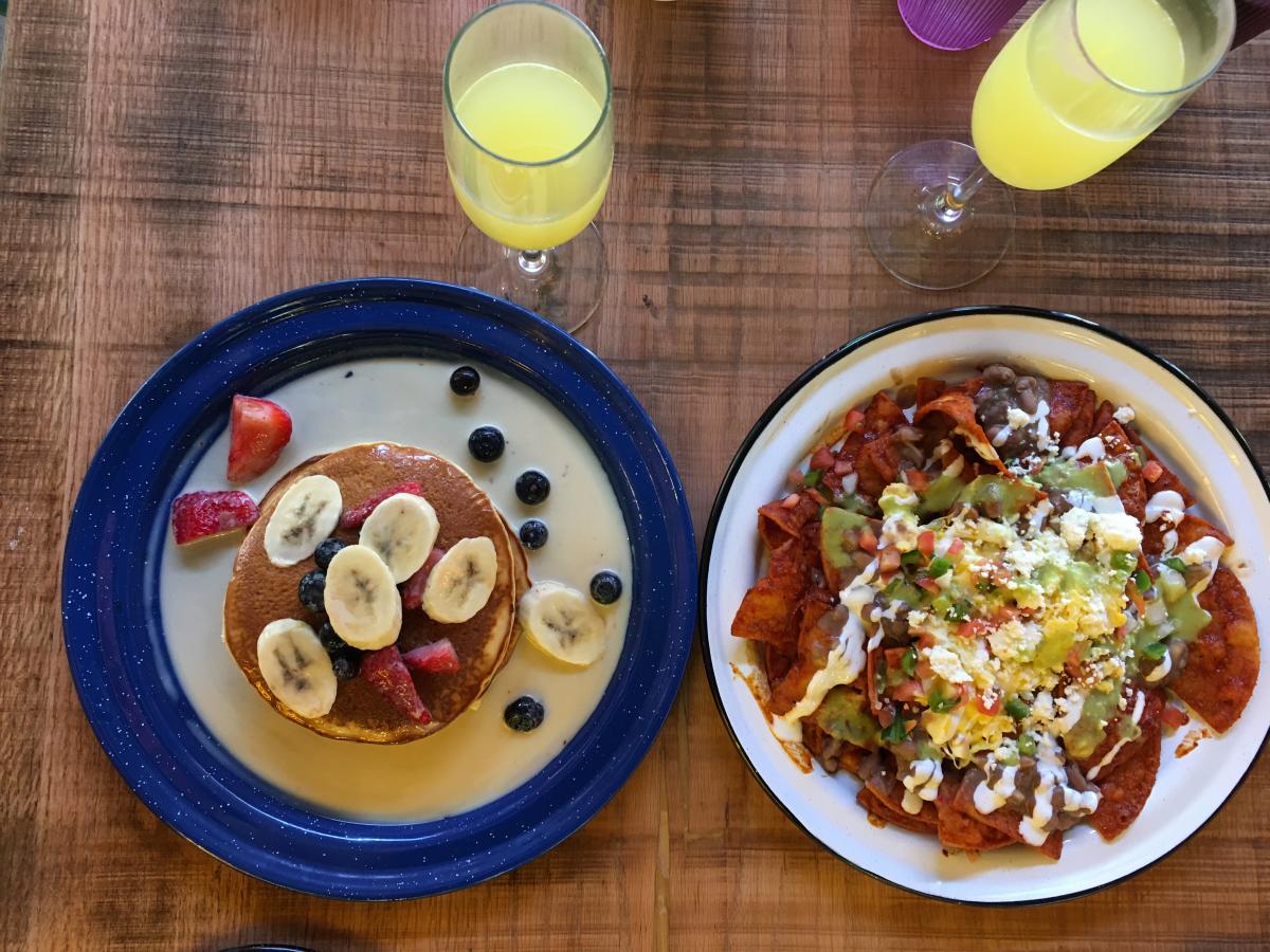 Tres Leches Pancakes and Chilaquiles with Mimosas